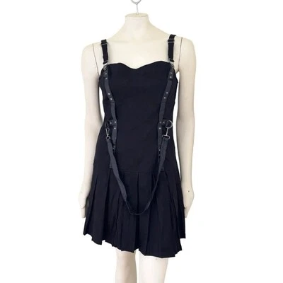 NWT ROYAL BONES by Daang Goodman Pleated Mini Dress in Black Goth Punk WOMENS 10 - Image 1 of 4