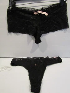 Victoria's Secret BODY BY VICTORIA SET OF 2 Black LACE XL Thong & L Boy Shorties - Picture 1 of 10