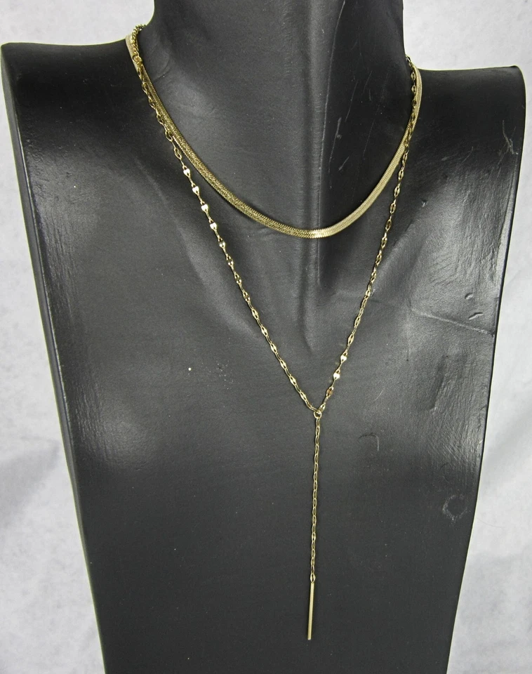 Girocollo doppio con barretta pendente in acciaio dorato - GC10 - Immagine 1 di 1