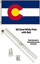 3x5 State of Colorado Flag White Pole Kit Gold Ball Top 3'x5'