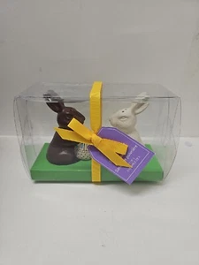 Hallmark Chocolate Ceramic Easter Bunny Rabbit Salt Pepper Shakers Brown White(b - Picture 1 of 6