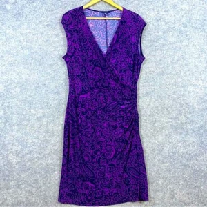 Chaps Faux Wrap Sheath Dress Size Xl Purple Floral Paisley Ruched Stretch Midi - Picture 1 of 9