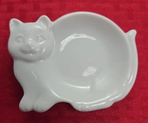 Cat Shaped Tray Tea Bag Holder Soap Dish Trinket Ring Holder White 4"' x 3" - Picture 1 of 14