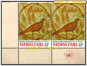 2x USA 1969 NEW YORK MOSAIQUE UNITED NATION MINT FACE 26C MNG PAIR CORNER STAMP - Picture 1 of 3