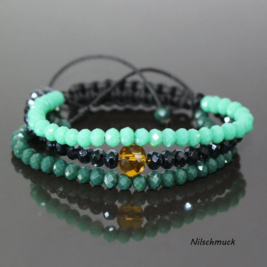 Damen Perlenarmband grün Ton bund mit Bernstein Perle verstellbar für Frauen - Bild 1 von 1