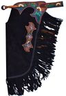 Western Horse Black Suede Leather Chinks / Chaps W/ Sunflower Design Pro Rodeo