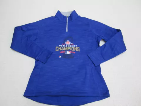 Chicago Cubs Sweater Womens Large Blue 1/4 Zip Pullover 2016 World Series Champs Cover