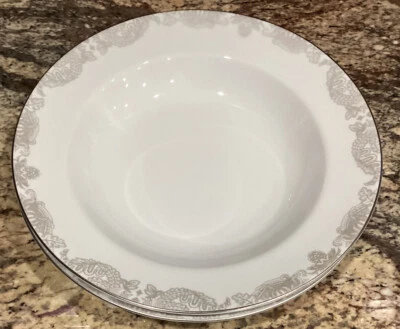 "Cuatro (4) cuencos de sopa ralph lauren satinado paisley platino excelente estado 8 1/2""d mult Foto 1 de 4