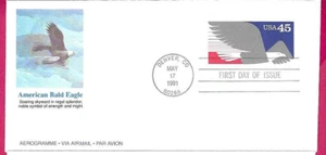 EE. UU. 1991 AEROGRAMA FDC - AMERICAN BALD EAGLE - FDI DENVER, CO (sin usar) - Imagen 1 de 2
