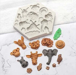 Animal silicone mould  - Lion Monkey Tiger Elephant Giraffe Hippo - Safari/Fores - Picture 1 of 11