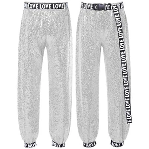 Kids Girls Shiny Sequins Pants Jazz Hip Hop Dancewear Stage Performance Trousers - Picture 1 of 68