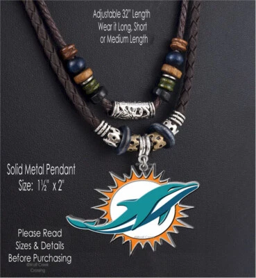 Collar Grande Miami Dolphins Resistente 2 Capas 32" Tribal NFL Fútbol Metal Logo Foto 1 de 4