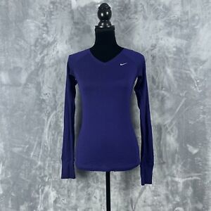 NIKE Women's Dri-Fit Purple V-Neck Wool Blend Long Sleeve Running Shirt Size XS