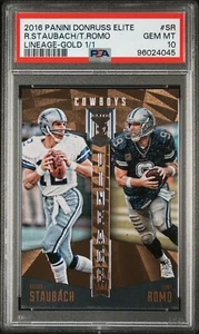 2016 Roger Staubach Tony Romo Panini Donruss Elite #LN- SR PSA 10 1/1 GOLD! - Picture 1 of 2