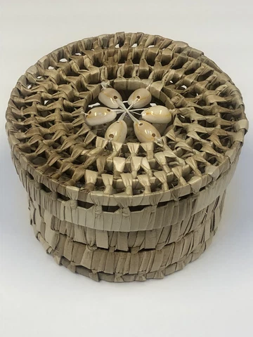 Shell Basket Set Vintage Boho Beachy Home or Office Decor 9 Piece Set Cover