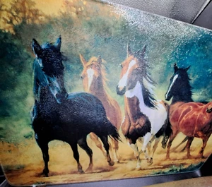 Rivers Edge Horses In Meadow Tempered Glass Cutting Board Brown Green - Picture 1 of 15