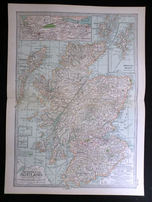 Edwardian Scotland & Shetland Islands Map (1902) ex Century Atlas of the World - Image 1 of 3