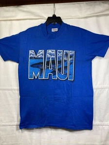 VTG 90s Hanes MAUI HAWAII Ocean Whales Blue Travel Graphic Tee T-Shirt Large - Picture 1 of 17