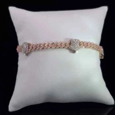 Brazalete Cubano Moissanita Real Redondo 10Ct Para Hombre Chapado en Oro Rosa 14K Plata 8" Foto 1 de 4