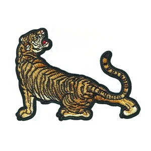 Fierce Tiger Embroidered Patch - Golden Brown Iron-On Jungle Animal Design - Picture 1 of 2