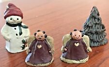 4 Sarah's Attic Figurines Miniatures - Snowman 1.25” 2 Angels & Tree