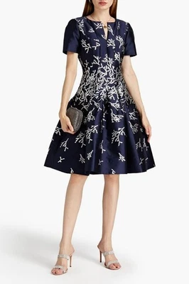 $3.5K Vestido Oscar de la Renta Metalizado Bordado Seda Azul Marino Talla 10 M L Foto 1 de 4
