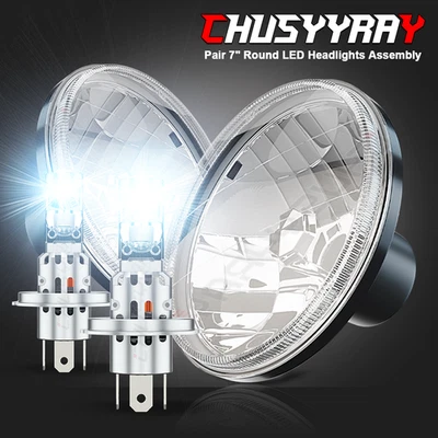 Pair 7" inch Round LED Headlights Halo For Dodge D100 D200 D300 Pickup - Image 1 of 4