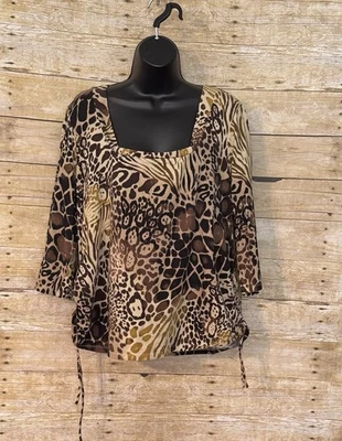 Cute Caribbean Joe 1X  Leopard Cheetah Print Stretch Top Shirt - Image 1 of 3