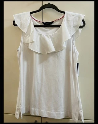 IMNYC Isaac Mizrahi Mujer Algodón Volantes Elastizado Camisa Top Blusa Blanca Talla M Foto 1 de 4