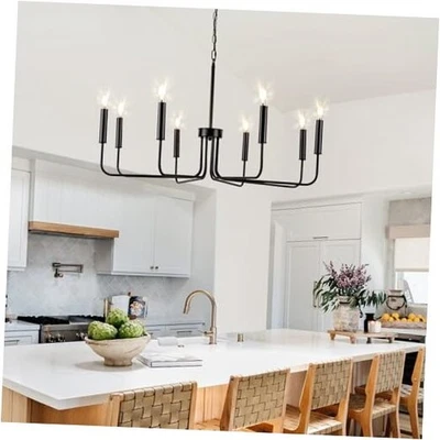 农舍蜡烛吊灯,8 灯质朴黑色天花板 8 灯黑色 L 型臂 — 第 1/4 张图片