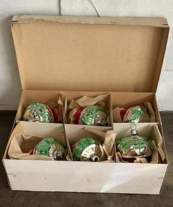 Set Of 6 Shiny Brite Striped Chinese Lantern Mercury Glass Christmas Ornaments - Picture 1 of 11
