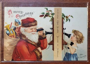 Antigua postal de Navidad de Papá Noel de 1907 con paleta en relieve PC Santa en teléfono - Imagen 1 de 2
