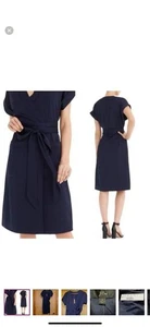 J. Vestido envolvente crepé satinado azul marino mangas cortas con puños talla mediana Crew J6919 - Imagen 1 de 3