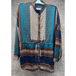 Women's BooHoo Blair Paisley Shirt Dress Multicolor 8 Long Sleeve Drawstring - Picture 1 of 9