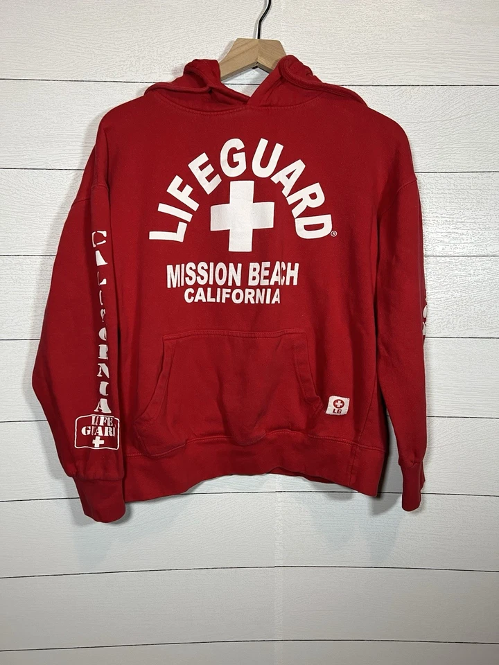 Mission Beach California Salvavidas Rojo Sudadera con Capucha Sudadera Grande LG Foto 1 de 4
