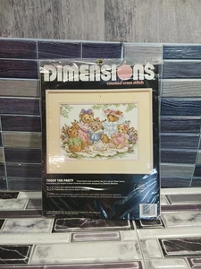 Kit punto croce Teddy Tea Party dimensioni vintage 1992 nuovo - Foto 1 di 6