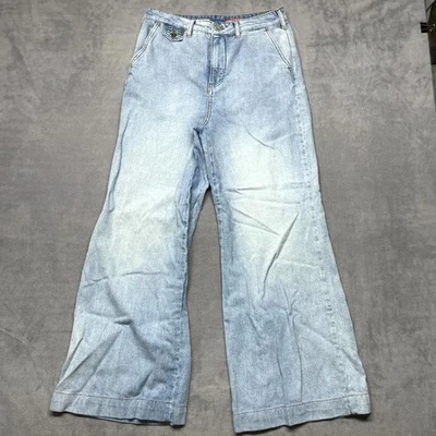 Pilcro Anthropologie 牛仔裤女式 30T 蓝色牛仔棉高腰口袋阔腿裤 — 第 1/4 张图片