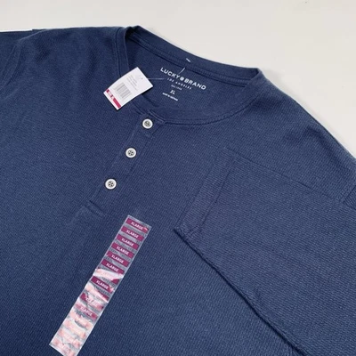 Lucky Brand Long Sleeve Henley Shirt Men's XL Navy Blue Thermal Waffle Stretch - Image 1 of 4