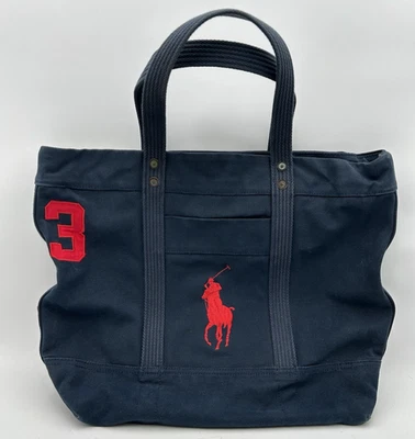 Polo Ralph Lauren Tote Limited Edition Zip Canvas Navy Blue Big Pony #3 Boat Bag - Image 1 of 4