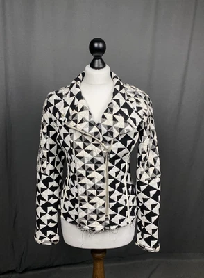 Chaqueta de motociclista negra blanca asimétrica para mujer Iro Otavia talla 40 - Imagen 1 de 4