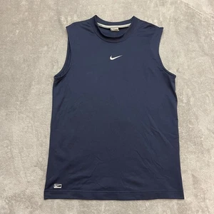 Nike Shirt Uomo M Blu Navy Vintage Maglia Senza Maniche Muscolo T-shirt Centro Swoosh - Foto 1 di 10