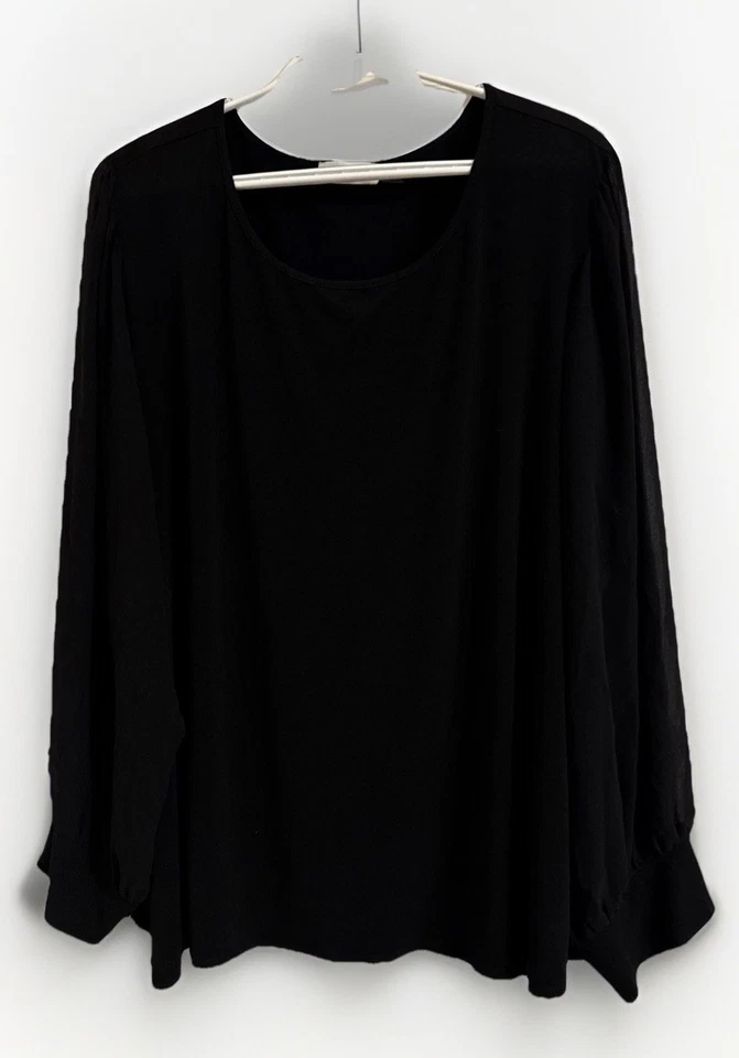 Blusa negra para mujer Calvin Klein, manga larga transparente cuello redondo talla XL - 2 XL Foto 1 de 4
