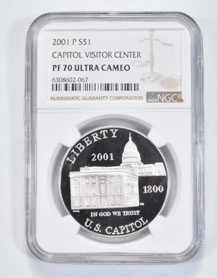 2001-P US Capitol Commemorative Proof Silver Dollar PF70 UCAM NGC *8802 - Image 1 of 4