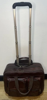 新秀丽棕色皮革轮式组合滚动随身笔记本电脑公文包 — 第 1/4 张图片