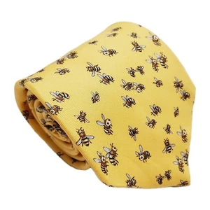 Brooks Brothers Necktie Yellow Honey Bee Theme Men's Silk Neck Tie 58x3.75" - Picture 1 of 6