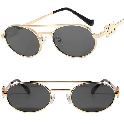 Hombres Mujeres Años 90 Moda Modernas Gafas de sol Ovaladas Dorado y Gris Moda Protección UV Foto 1 de 4