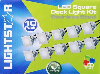 10 Pc Square LED Deck & Step Lights Kit DIY Stainless Steel White Complete Kit - Image 1 of 4