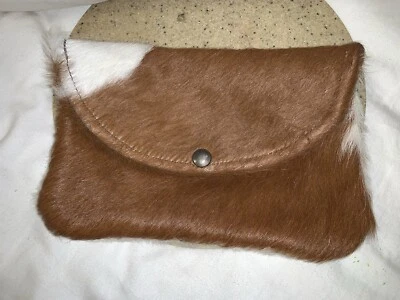 Bolso sin asas pequeño de cuero de vaca real hecho a mano pelo occidental sobre cuero con forro para mujer Foto 1 de 4