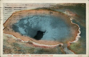 Wyoming Morning Glory Pool Yellowstone National Park Postcard Billings MT 1930 - Picture 1 of 2