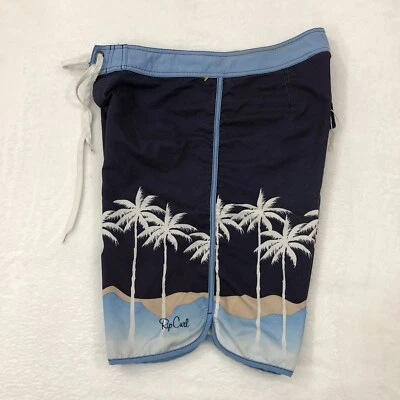Rip Curl Surf Navy Blue Hawaiian Beach Palm Trees Swim Trunks Boardshorts Men 33 - Image 1 of 4